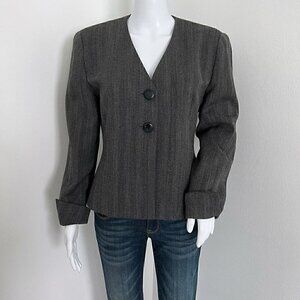 Vintage Christian Dior Women's Herringbone Jacket Size 8 Gray Worsted Wool USA